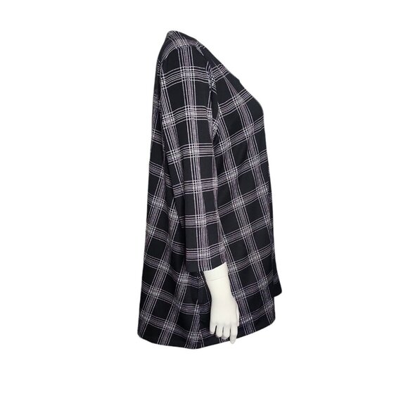 Croft & Barrow Top Womens Size XXL Black White Plaid Look 3/4 Sleeve Pullover - Picture 2 of 7
